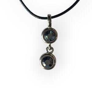 Classic black rhinestone upcycled double drop pendant necklace